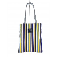 На фото 2 - Женская летняя сумка-шоппер из текстиля в полоску, мультицвет