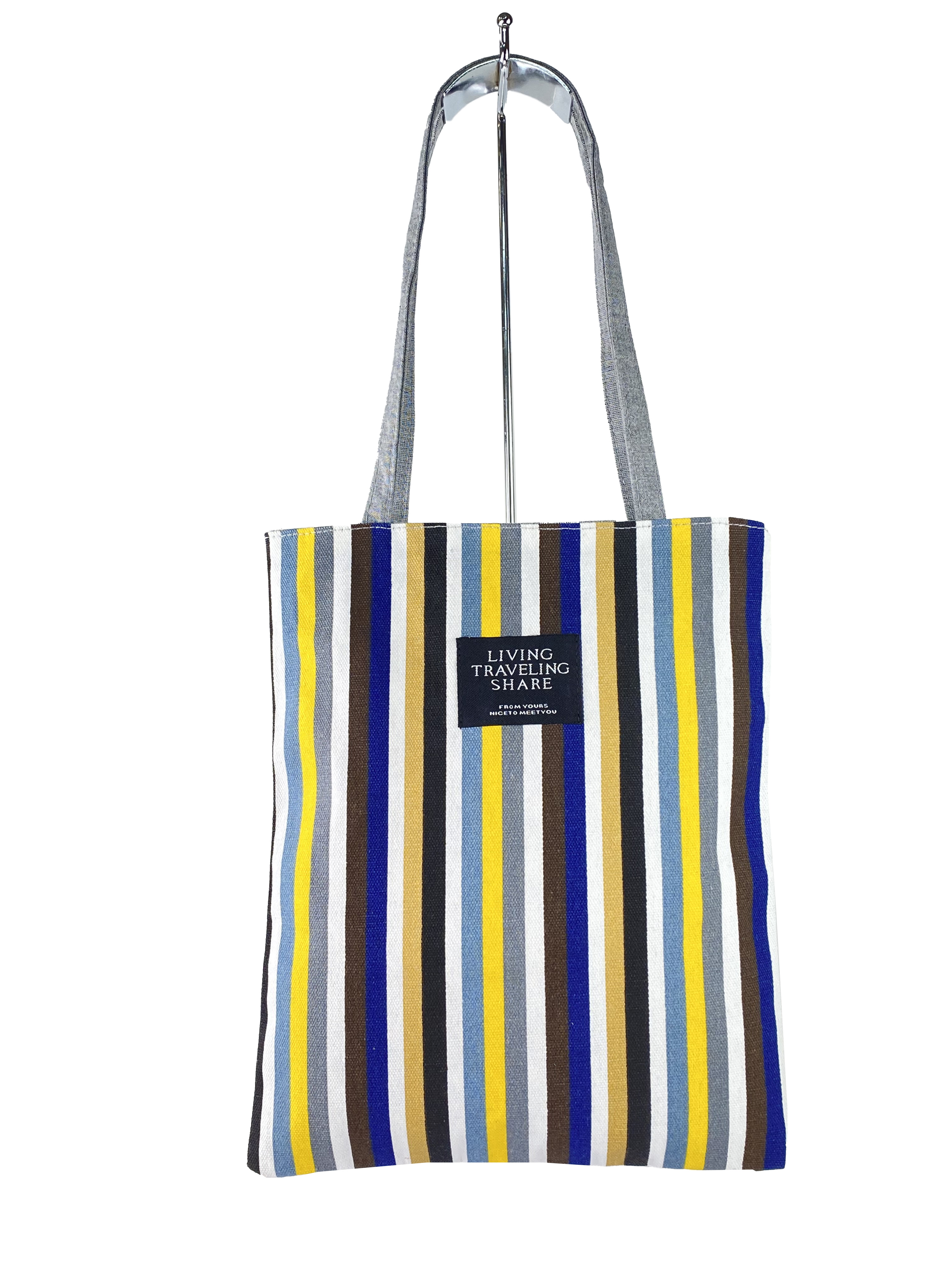 На фото 2 - Женская летняя сумка-шоппер из текстиля в полоску, мультицвет