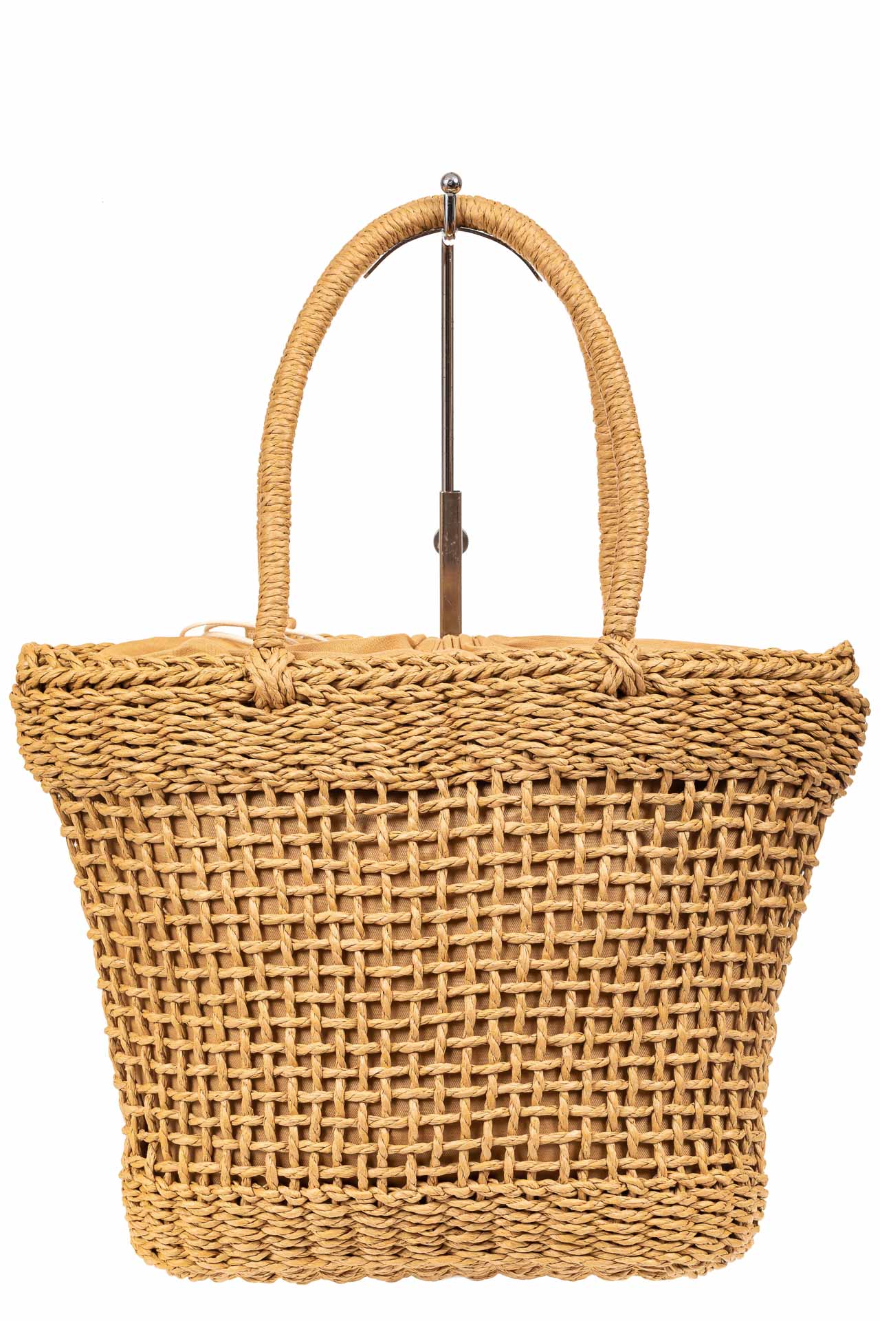 На фото 2 - Плетеная сумка-корзинка из соломки, цвет крафт