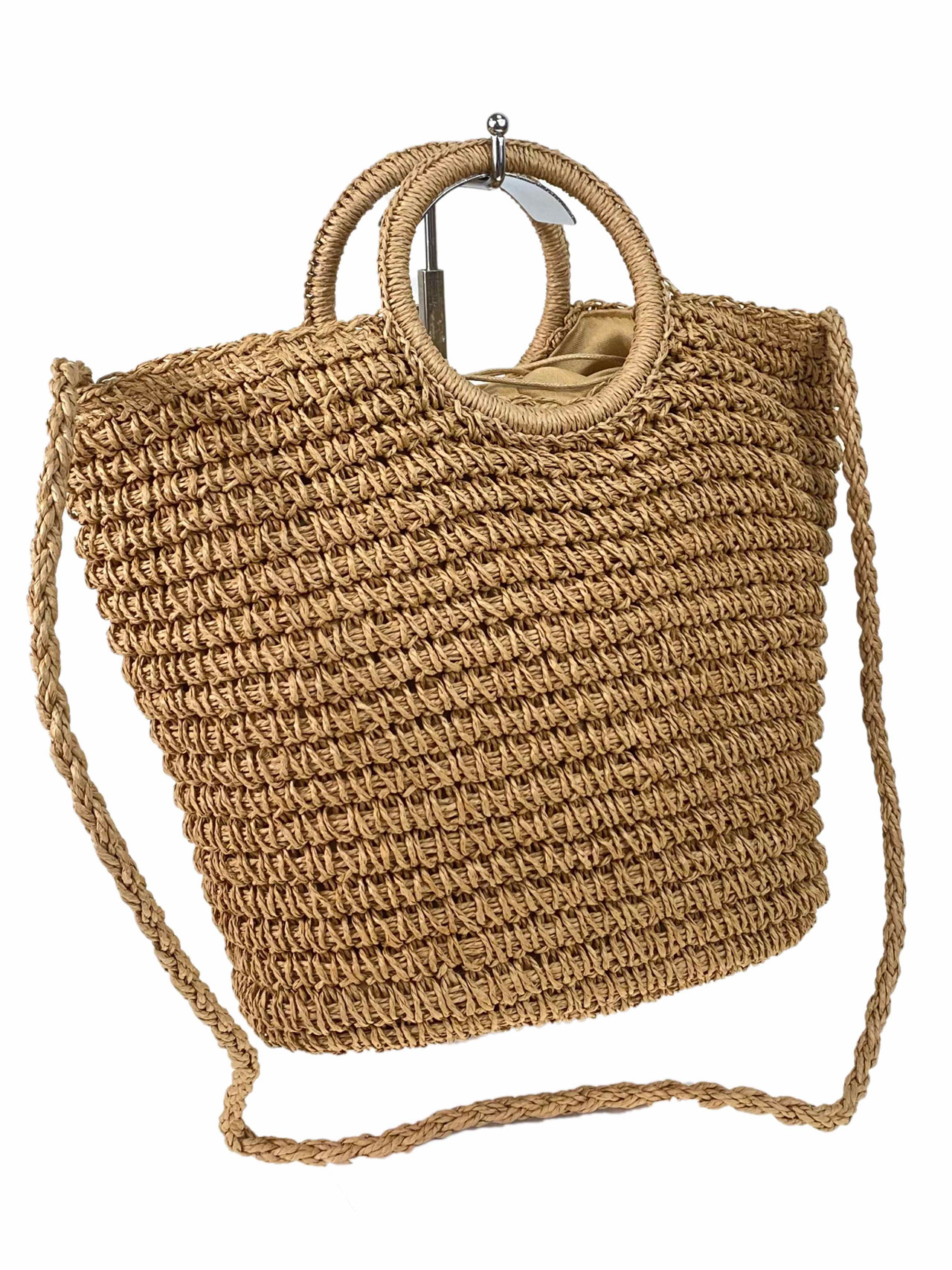 На фото 1 - Женская сумка плетеная из соломы, цвет крафт 