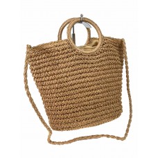 На фото 1 - Женская сумка плетеная из соломы, цвет крафт 