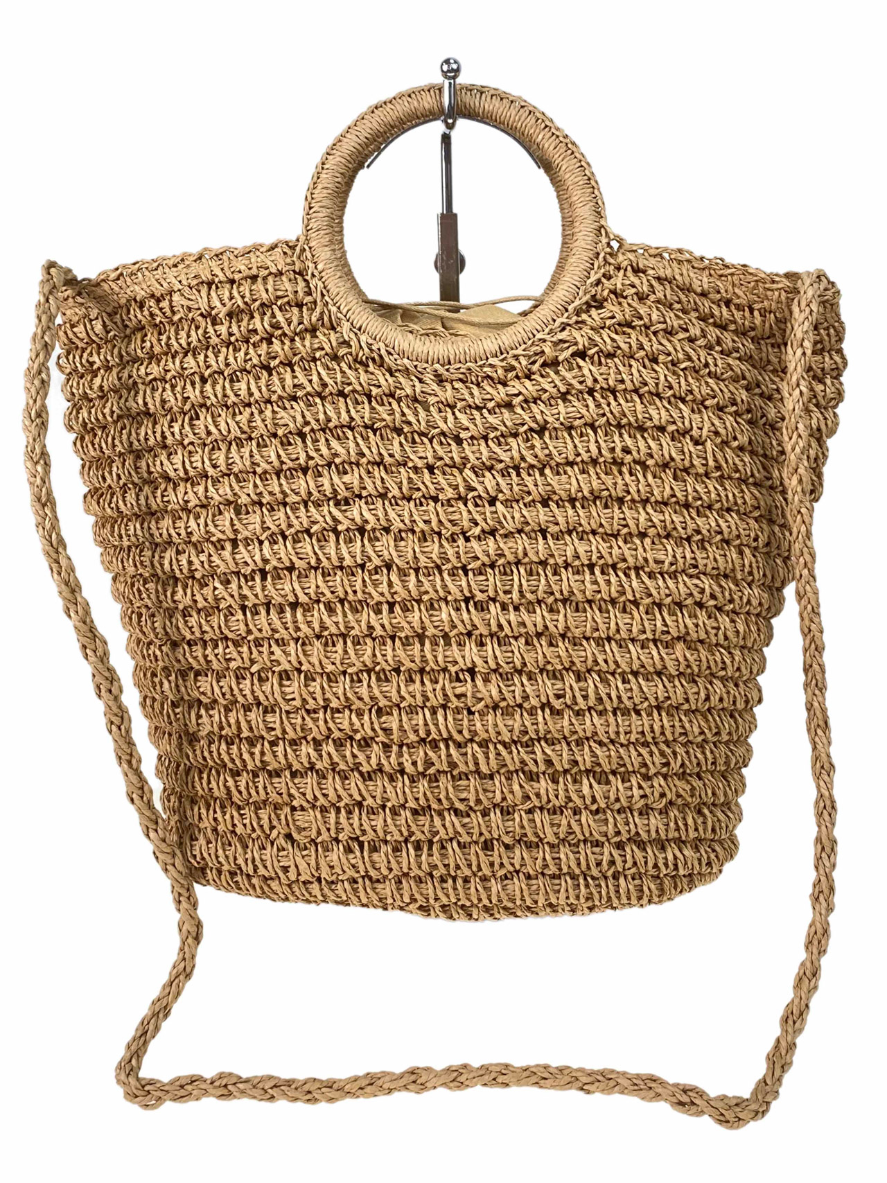 На фото 2 - Женская сумка плетеная из соломы, цвет крафт 
