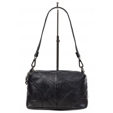 На фото 2 - Чёрная женская сумка с геометрической строчкой из мягкой экокожи