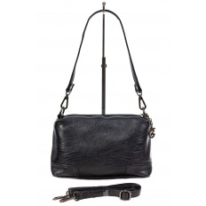 На фото 3 - Чёрная женская сумка с геометрической строчкой из мягкой экокожи
