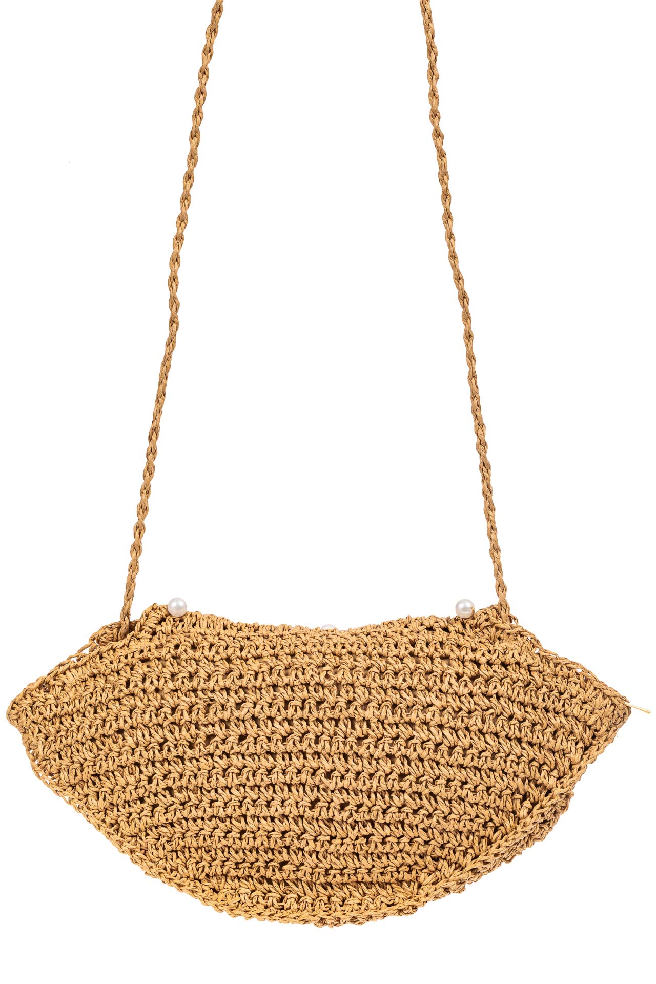 На фото 3 - Плетеная сумка кросс-боди из джута с декором бусинами, цвет крафт