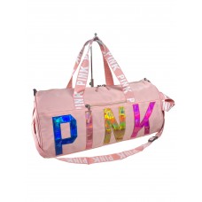На фото 1 - Дорожная сумка из текстиля  с принтом, цвет розовый