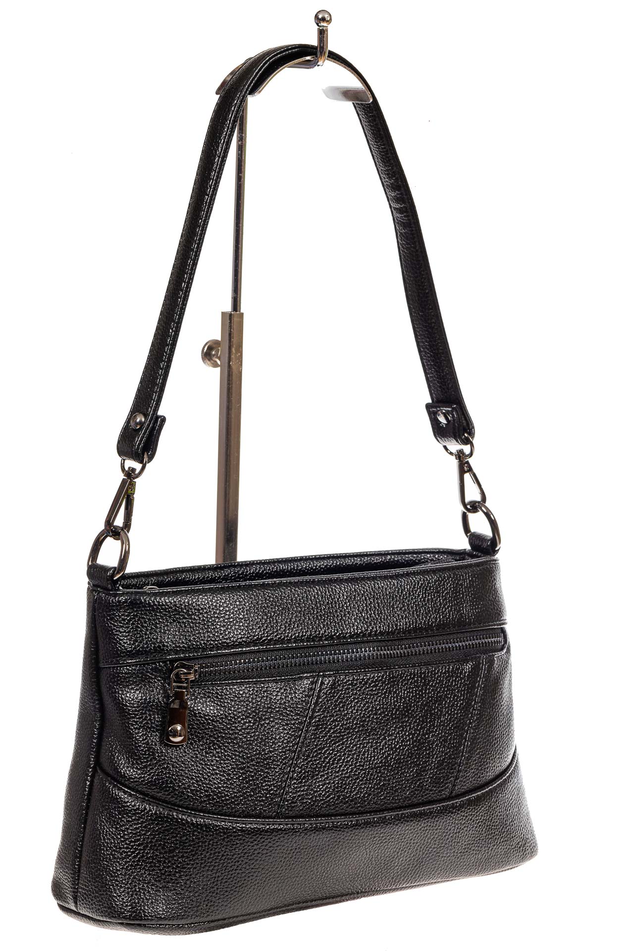 На фото 1 - Классическая женская сумка из искусственной кожи, цвет черный