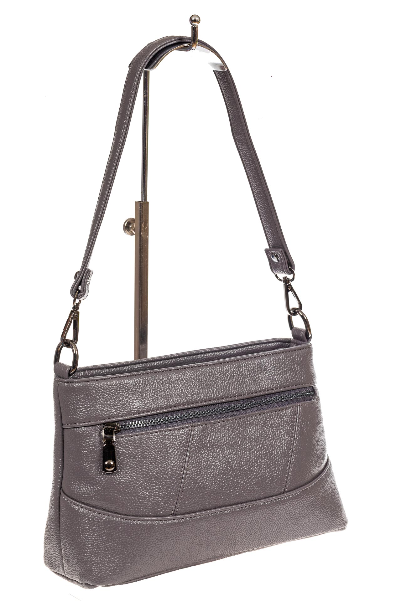 На фото 1 - Классическая женская сумка из искусственной кожи, цвет серый металлик