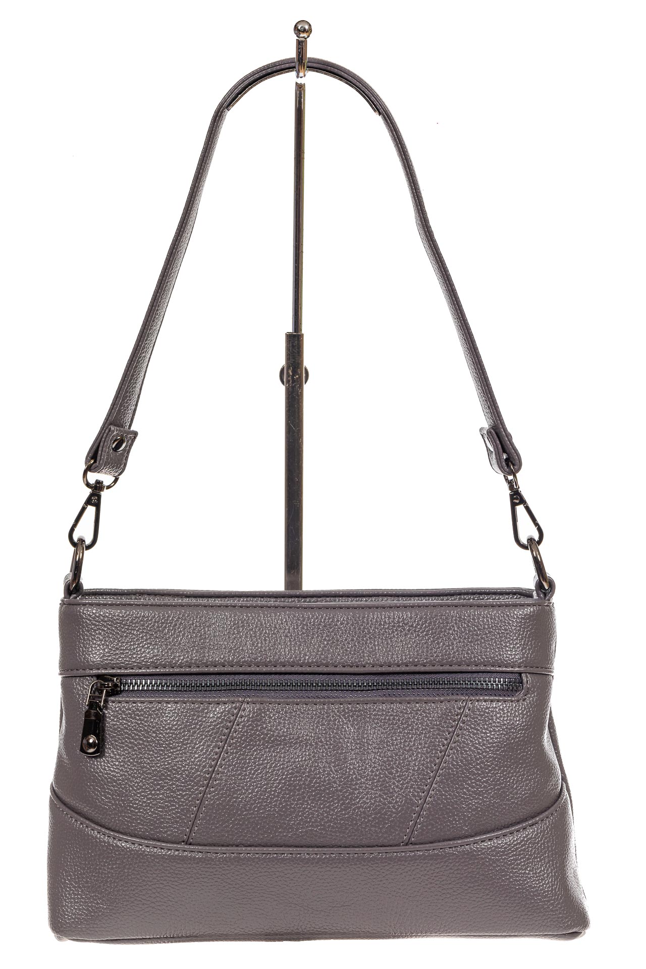 На фото 2 - Классическая женская сумка из искусственной кожи, цвет серый металлик