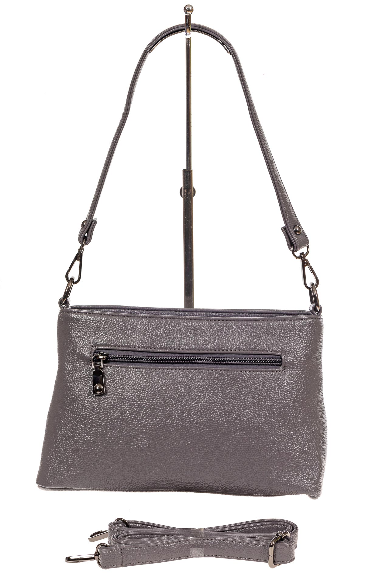 На фото 3 - Классическая женская сумка из искусственной кожи, цвет серый металлик