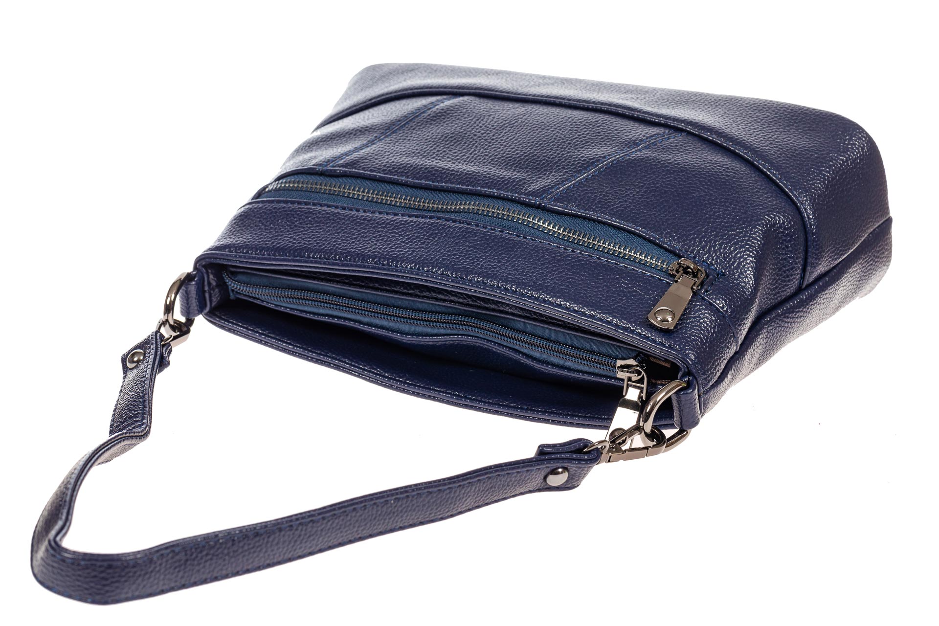 На фото 4 - Классическая женская сумка из фактурной искусственной кожи, цвет синий