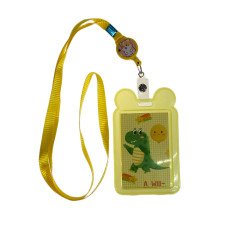 На фото 1 - Бейдж для пропуска с рулеткой и лентой, цвет желтый