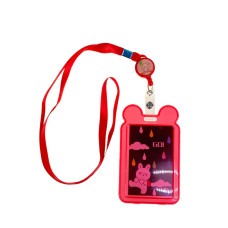 На фото 1 - Бейдж для пропуска с рулеткой и лентой, цвет красный На фото 1 - Бейдж для пропуска с рулеткой и лентой, цвет красный