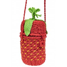 На фото 1 - Плетеная сумка-ведерко из соломы, цвет красный