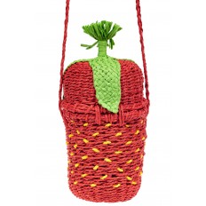На фото 3 - Плетеная сумка-ведерко из соломы, цвет красный