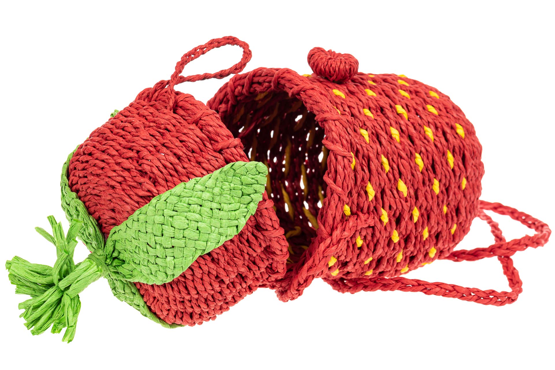 На фото 4 - Плетеная сумка-ведерко из соломы, цвет красный