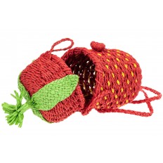На фото 4 - Плетеная сумка-ведерко из соломы, цвет красный