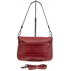 На фото 3 - Кожаная женская сумка с фактурой под рептилию, цвет темно-красный