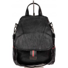 На фото 2 - Молодёжный рюкзак-трансформер из чёрной искусственной кожи, цвет чёрный