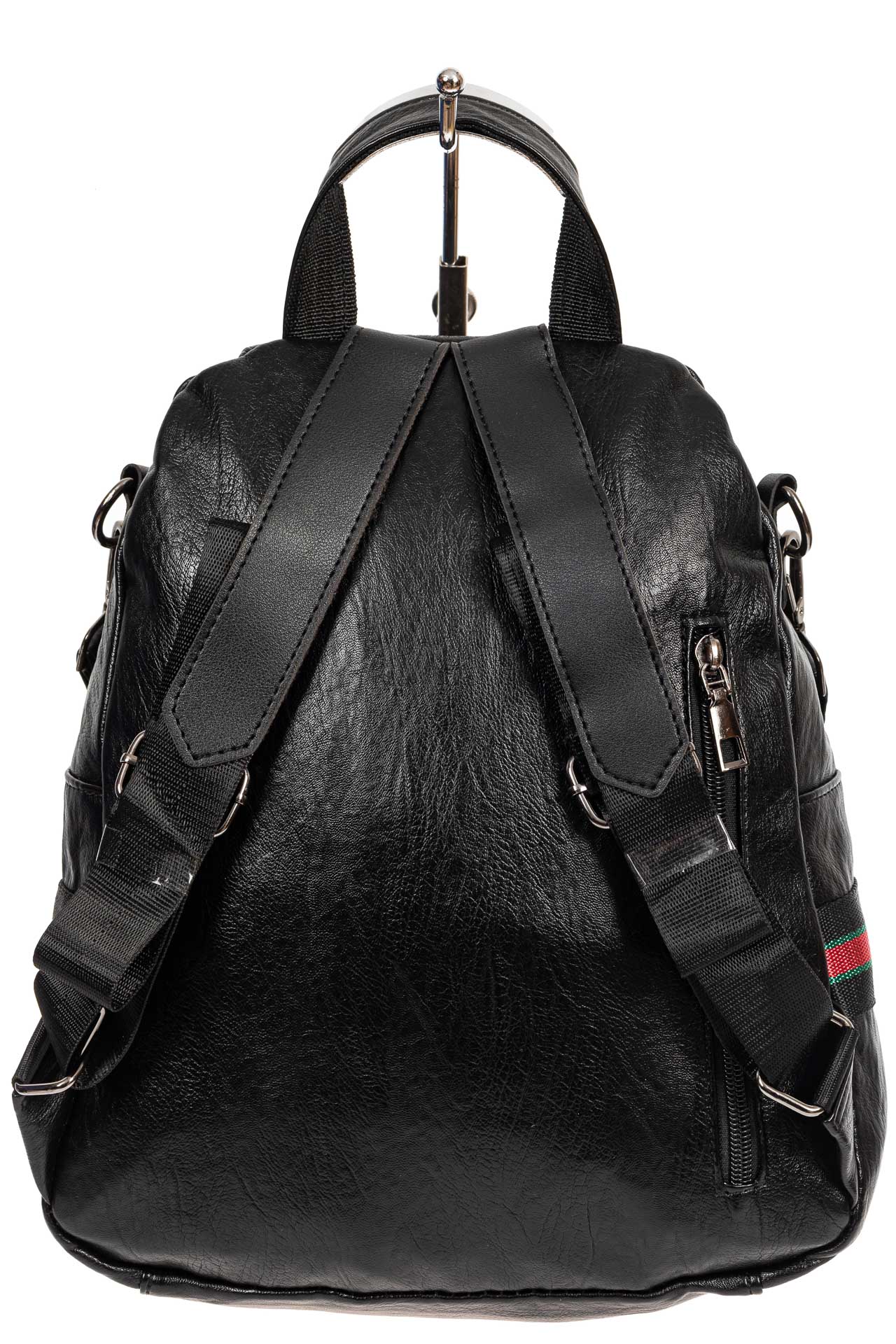 На фото 3 - Молодёжный рюкзак-трансформер из чёрной искусственной кожи, цвет чёрный