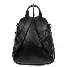 На фото 3 - Молодёжный рюкзак-трансформер из чёрной искусственной кожи, цвет чёрный