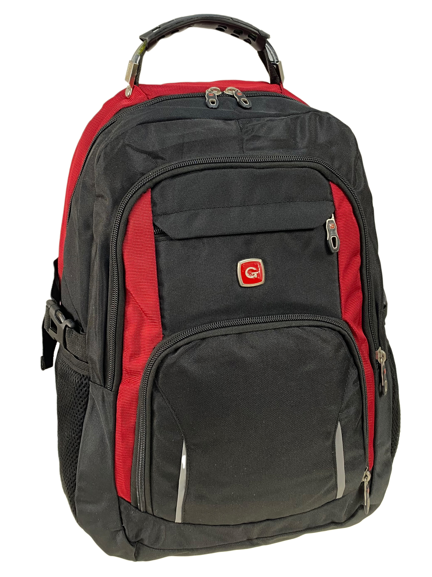 На фото 1 - Универсальный рюкзак из водоотталкивающей ткани, цвет черный с красным