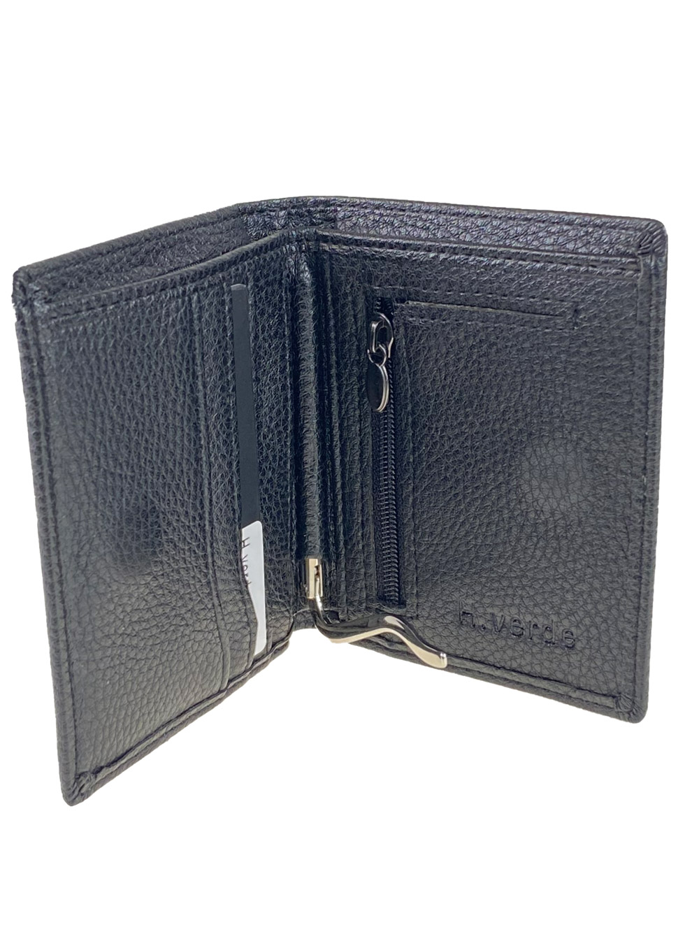 На фото 2 - Маленькое портмоне из фактурной натуральной кожи с зажимом, цвет чёрный