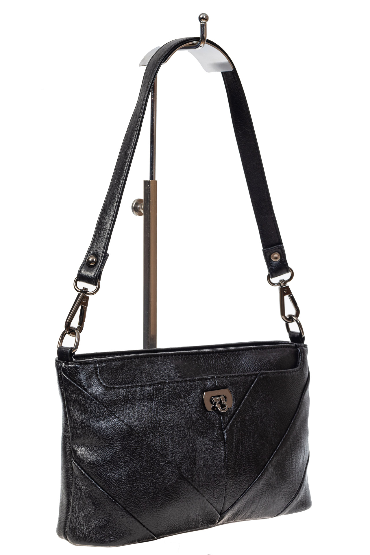 На фото 1 - Чёрная женская сумочка из мягкой экокожи