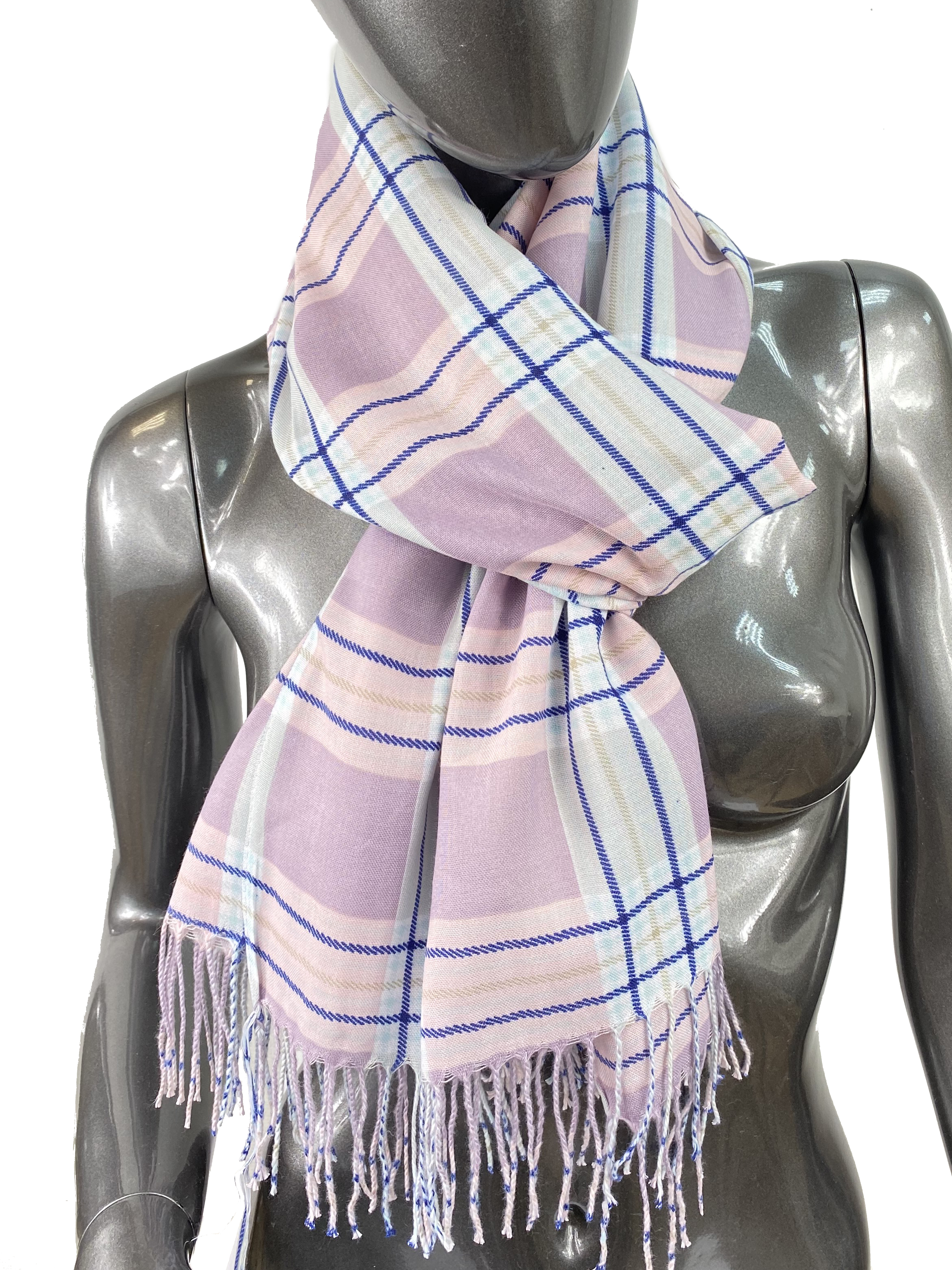 На фото 1 - Лёгкий клетчатый шарф-палантин из хлопка и бамбука, цвет тёмно-розовый