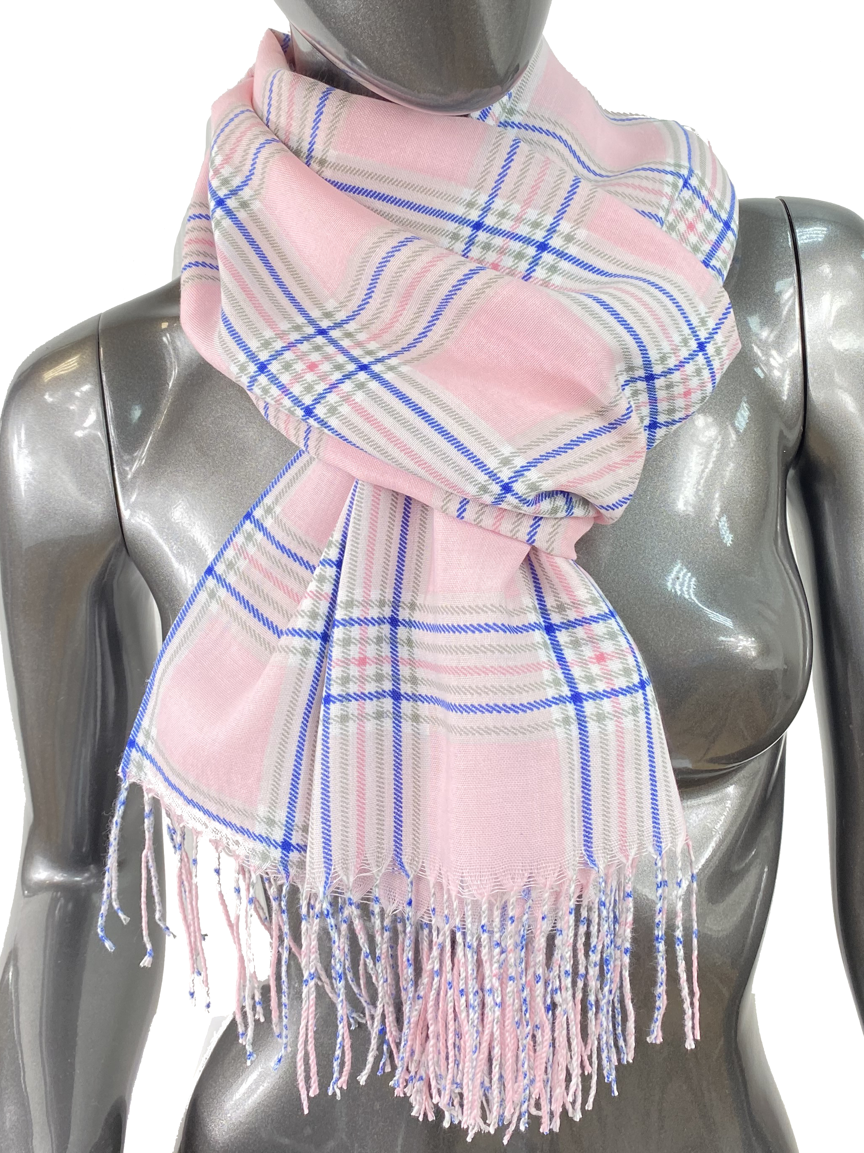 Лёгкий клетчатый шарф-палантин из хлопка и бамбука, цвет розовый