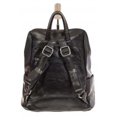 На фото 3 - Вместительный рюкзак из искусственной кожи черного цвета