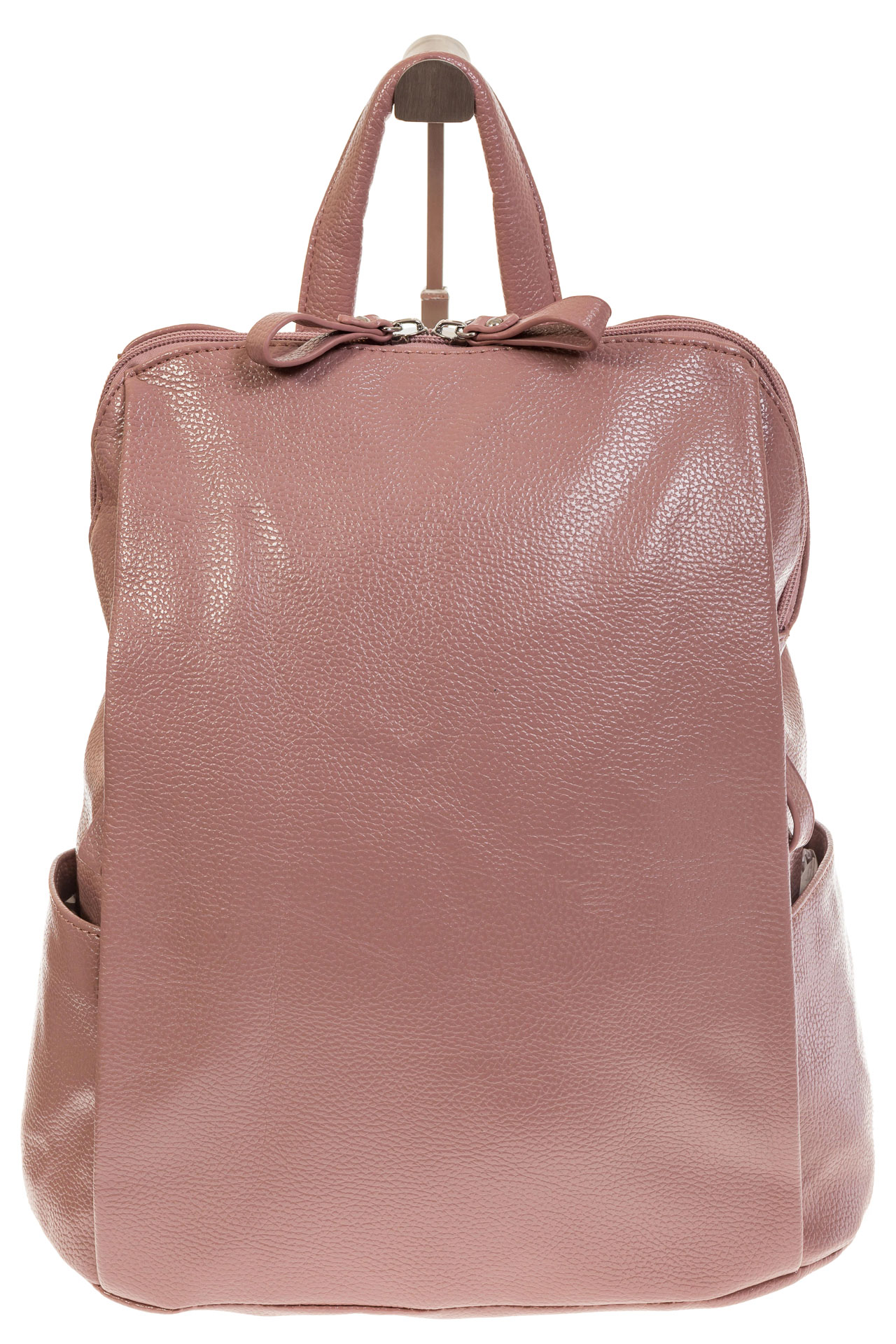 На фото 2 - Вместительный рюкзак из искусственной кожи пудрового цвета