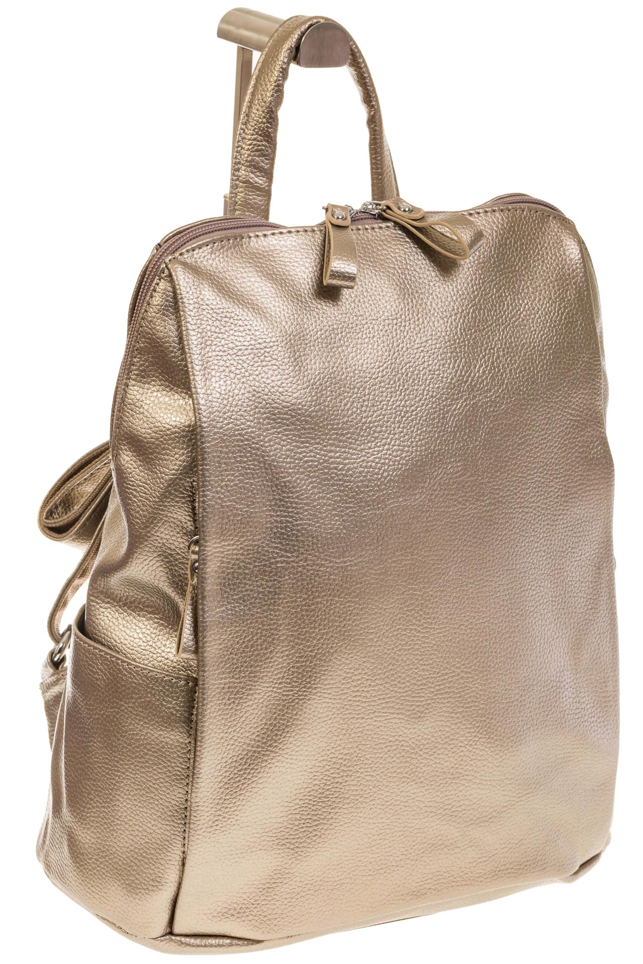 На фото 1 - Вместительный рюкзак из искусственной кожи бронзового цвета
