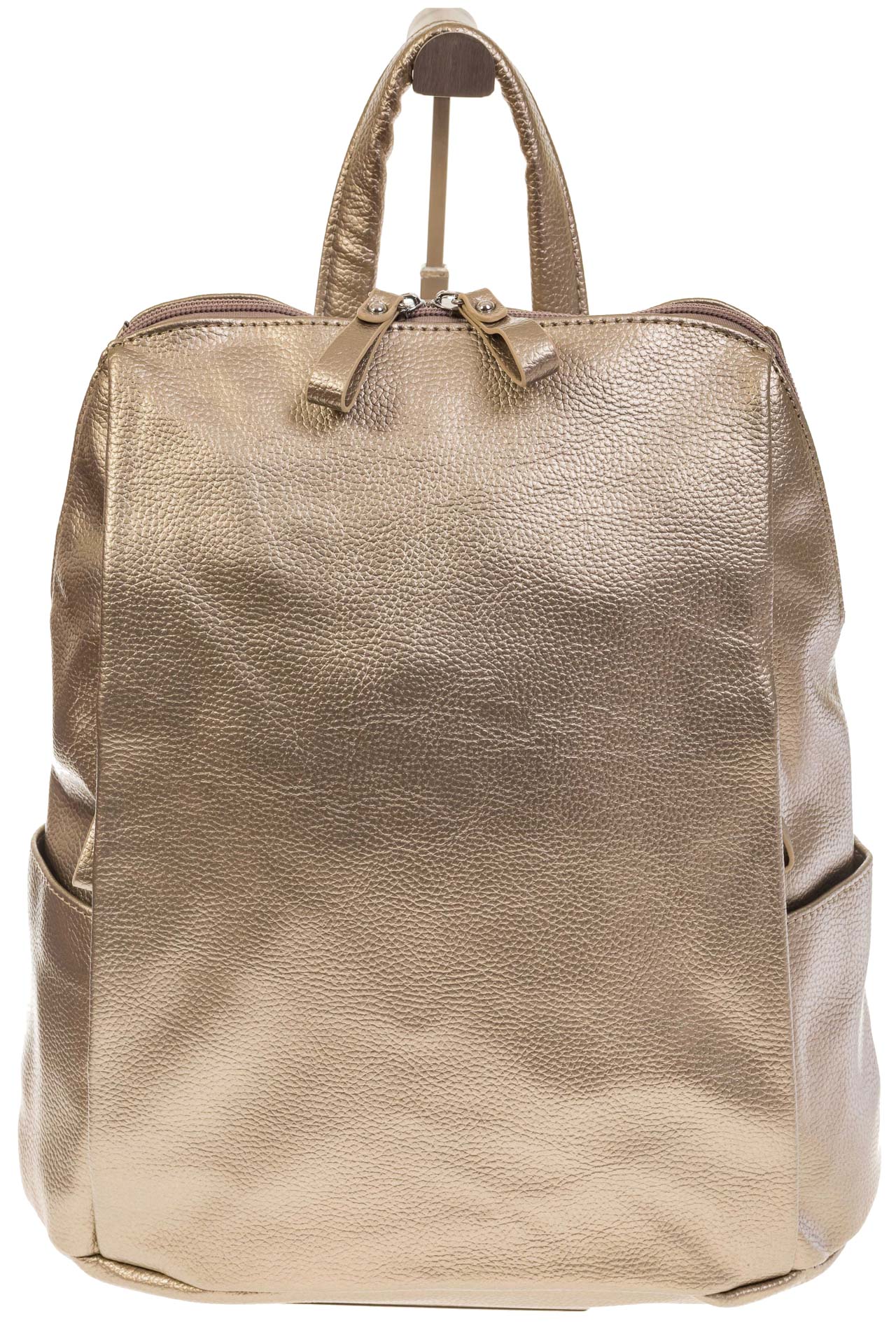 На фото 2 - Вместительный рюкзак из искусственной кожи бронзового цвета