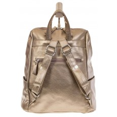 На фото 3 - Вместительный рюкзак из искусственной кожи бронзового цвета