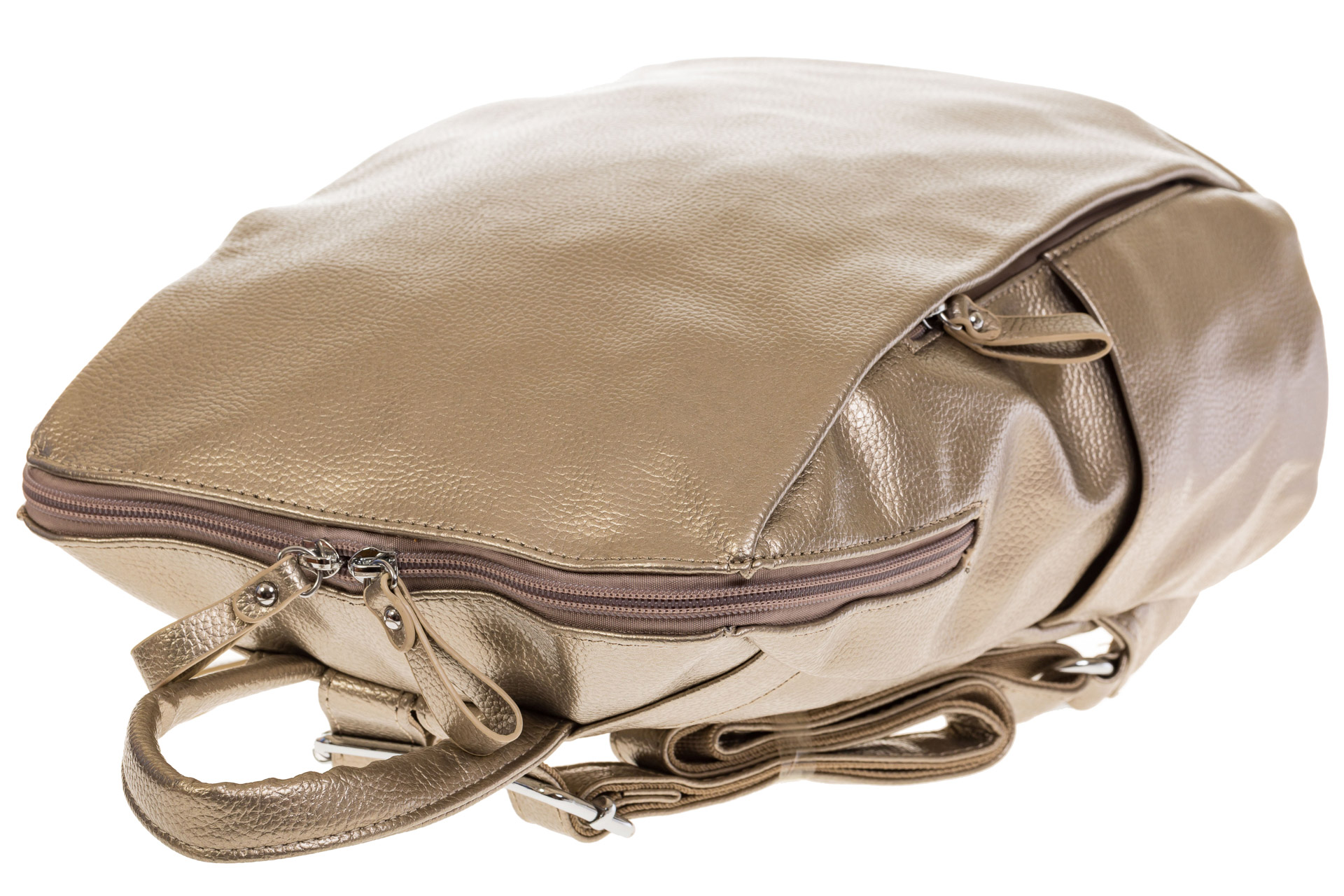 На фото 4 - Вместительный рюкзак из искусственной кожи бронзового цвета