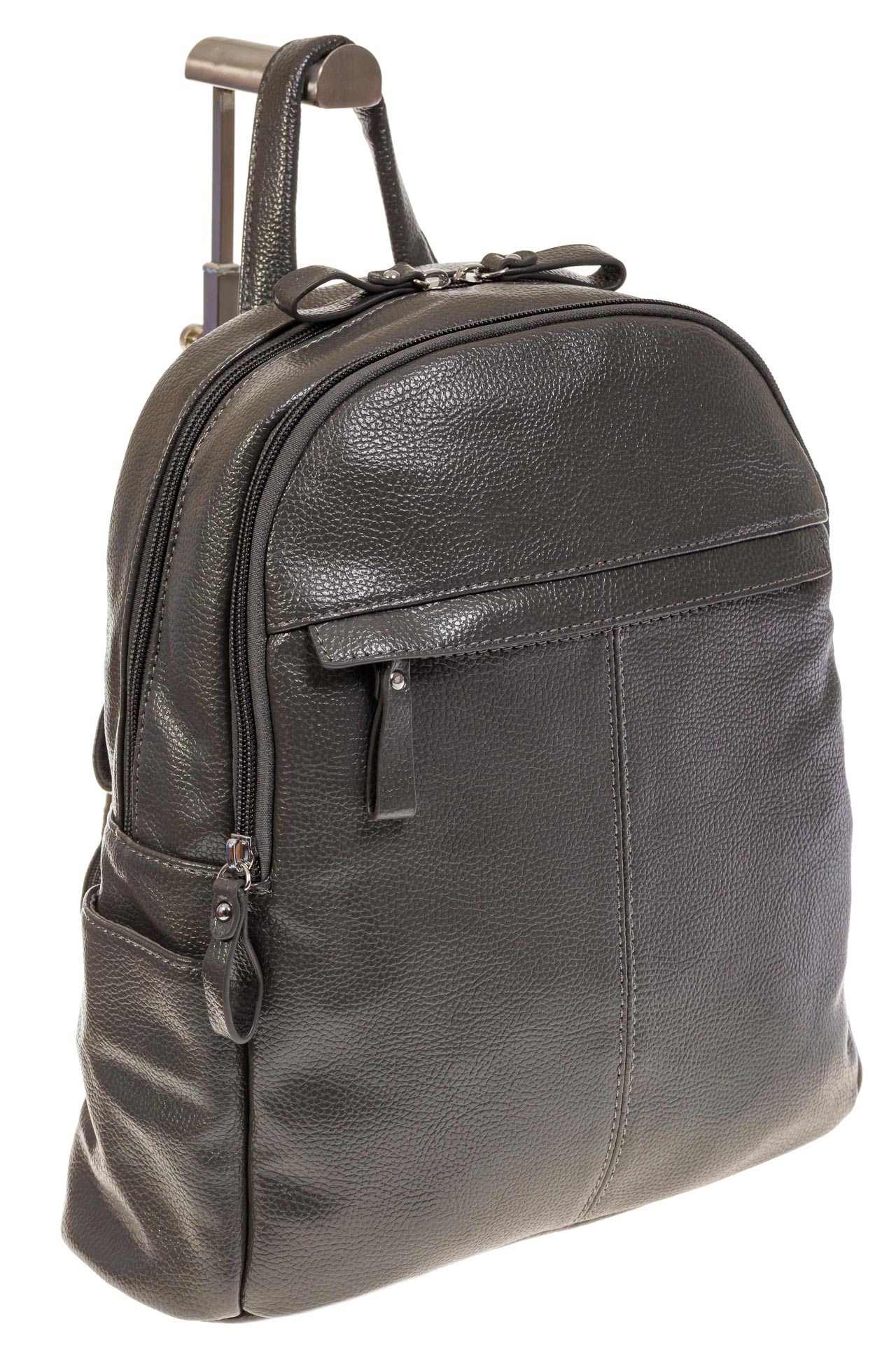 На фото 1 - Серый рюкзак из искусственной кожи с двумя отделениями