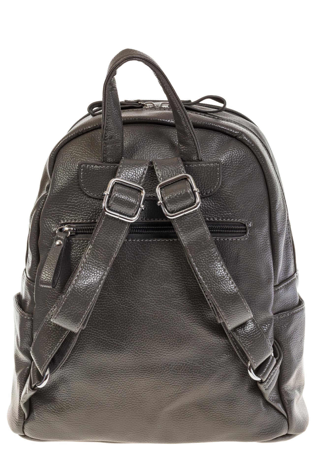 На фото 3 - Серый рюкзак из искусственной кожи с двумя отделениями