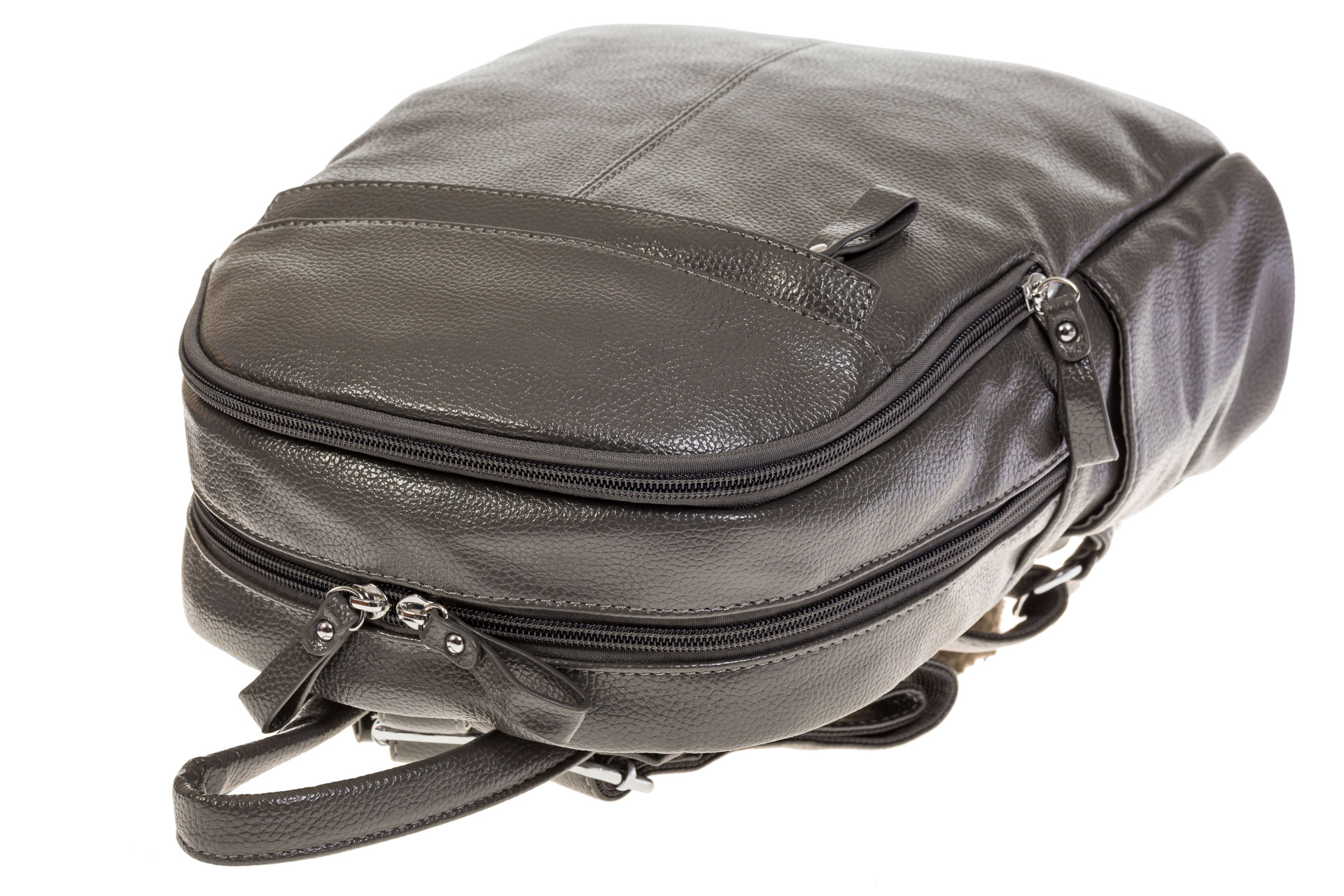 На фото 4 - Серый рюкзак из искусственной кожи с двумя отделениями