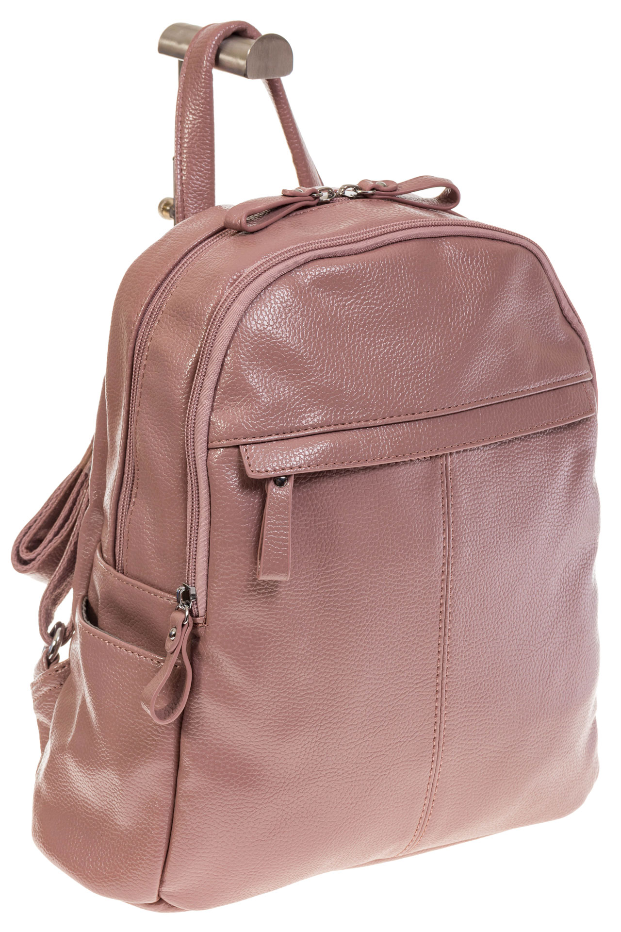 На фото 1 - Розовый рюкзак из искусственной кожи с двумя отделениями