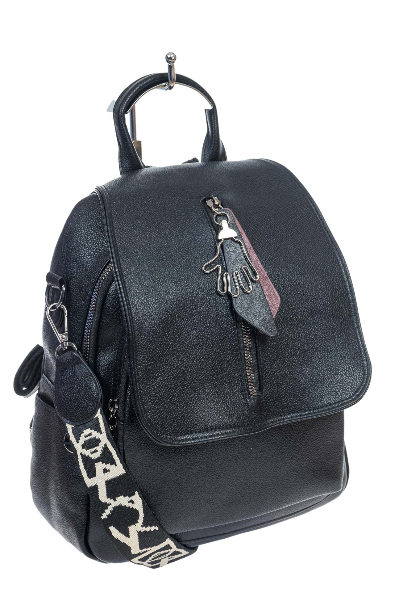 На фото 3 - Женская сумка-рюкзак из искусственной кожи, цвет черный