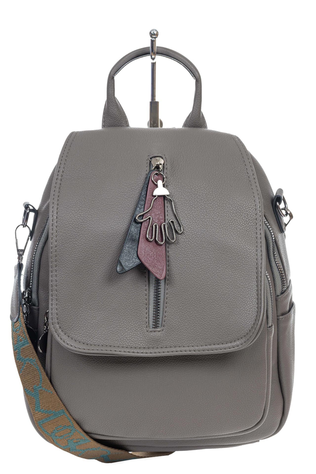 На фото 2 - Женская сумка-рюкзак из искусственной кожи, цвет серый