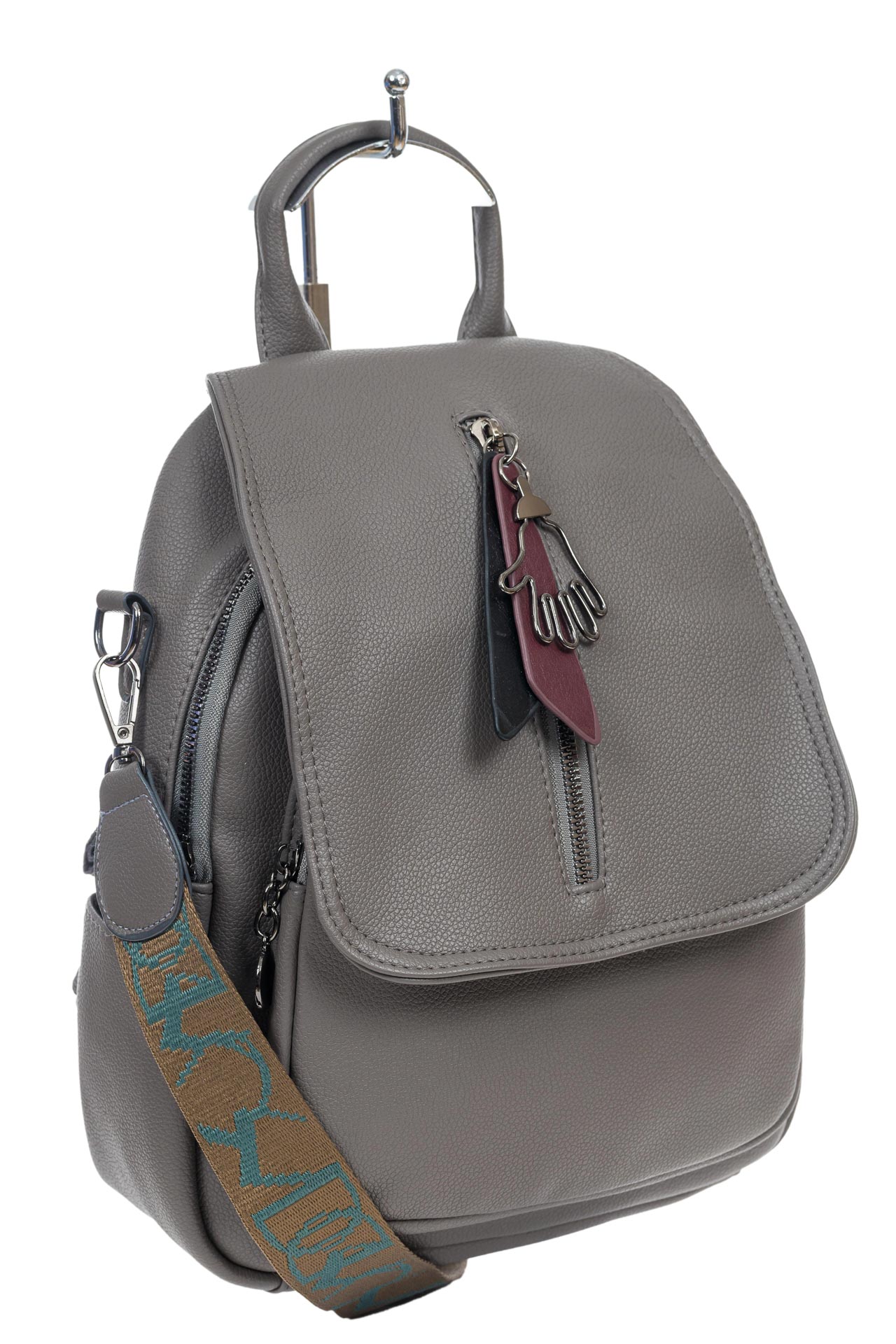 На фото 3 - Женская сумка-рюкзак из искусственной кожи, цвет серый