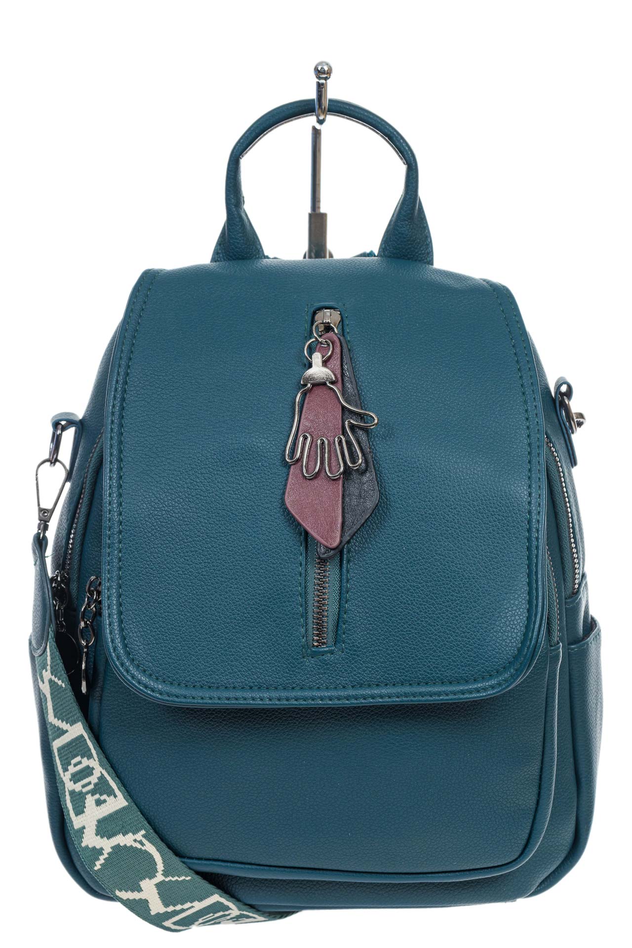 На фото 2 - Женская сумка-рюкзак из искусственной кожи, цвет бирюза