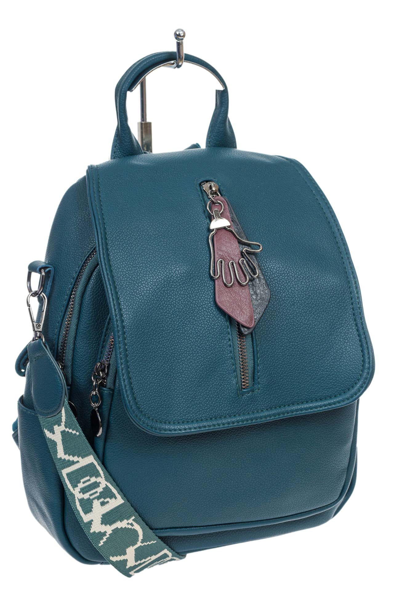 На фото 3 - Женская сумка-рюкзак из искусственной кожи, цвет бирюза