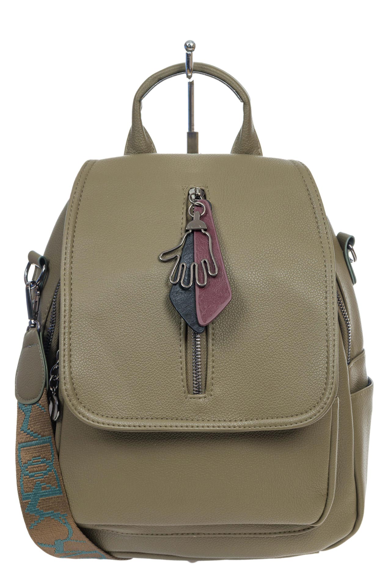 На фото 2 - Женская сумка-рюкзак из искусственной кожи, цвет зеленый
