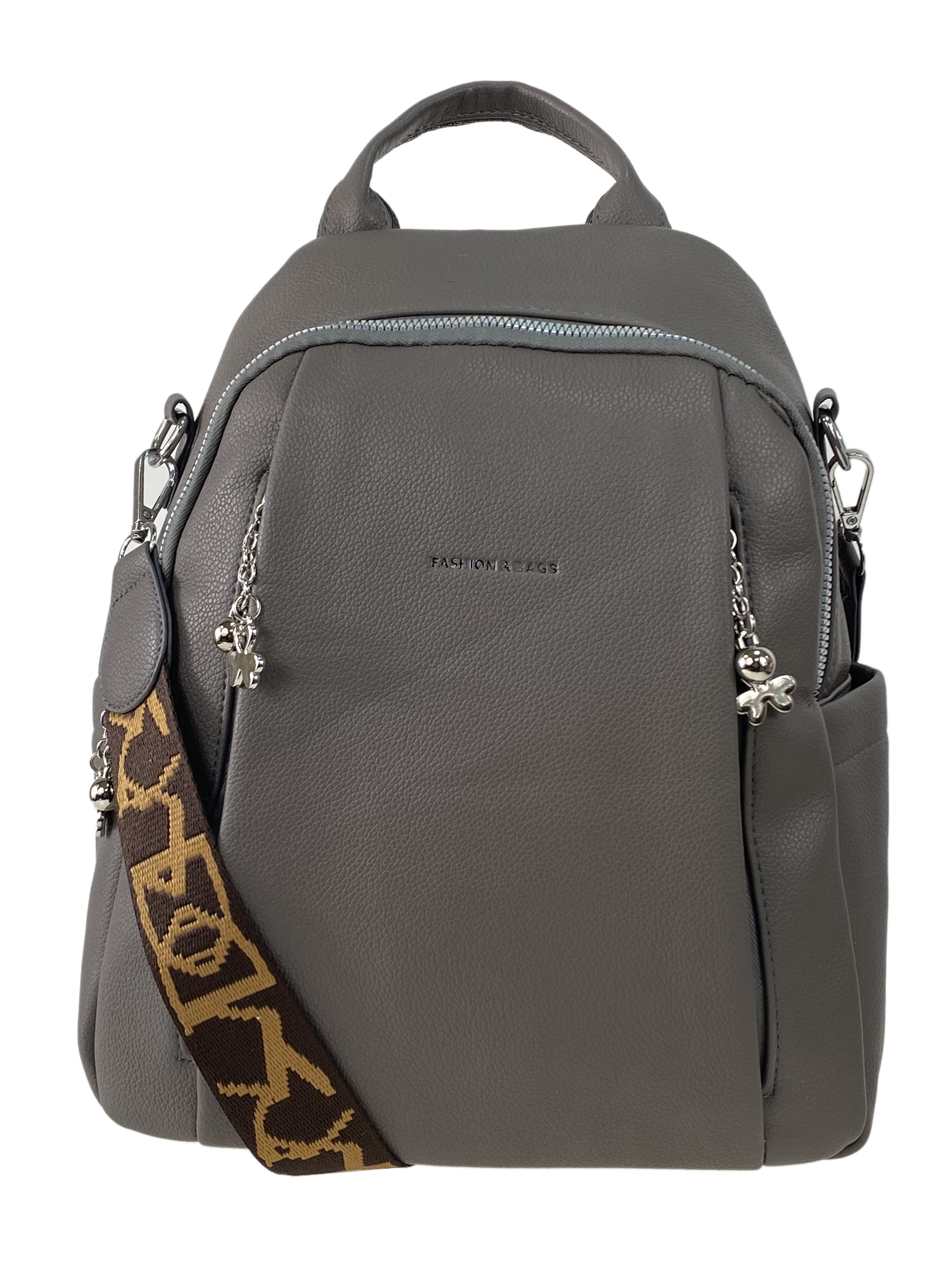 На фото 2 - Женская сумка-рюкзак  из искусственной кожи, цвет темно серый