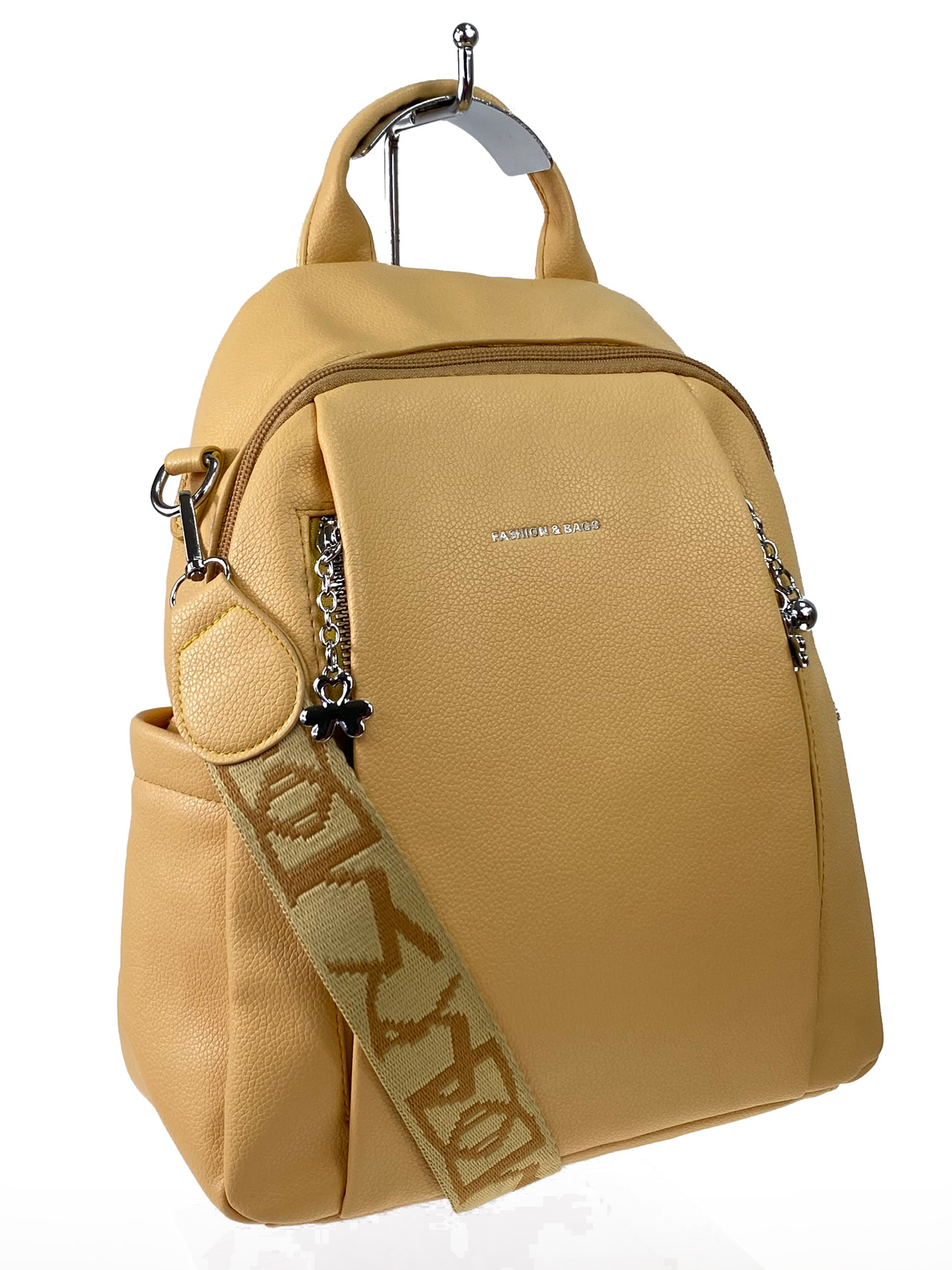 На фото 1 - Сумка-рюкзак из искусственной кожи, цвет желтый