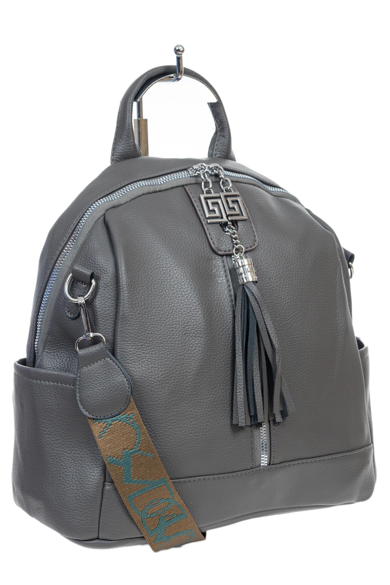 На фото 3 - Женская сумка-рюкзак из искусственной кожи, цвет серый