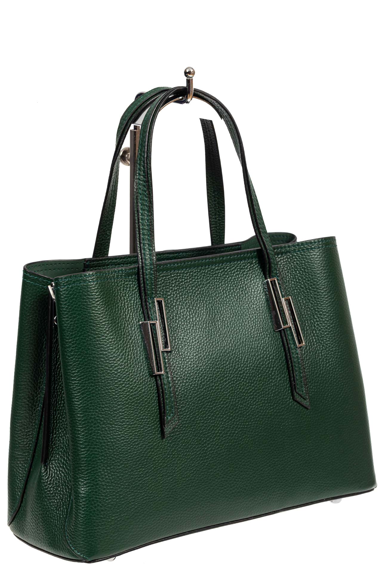 На фото 1 - Кожаная сумка тоут, цвет зелёный